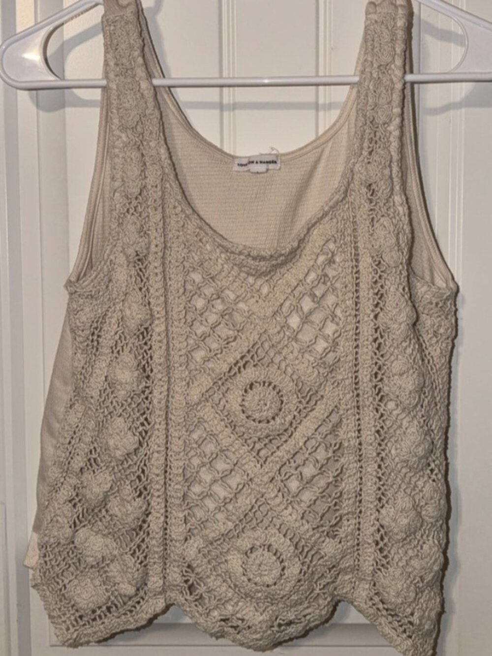 love on a hanger Crochet Overlay Tank Top - Beige